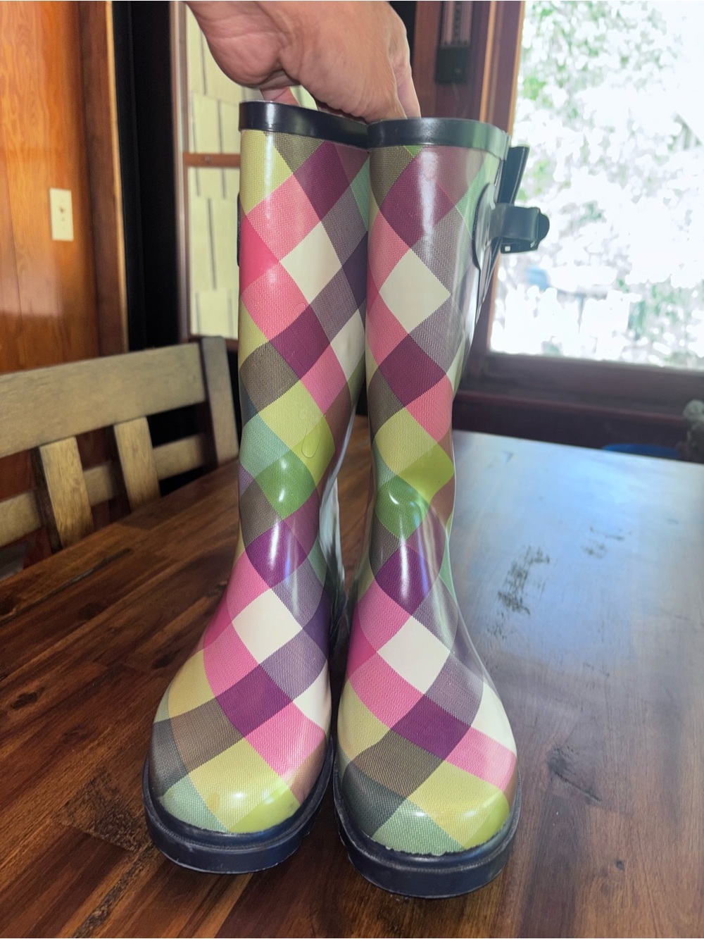 Target Women's Plaid Rain Boots - Pink, Green & Cream